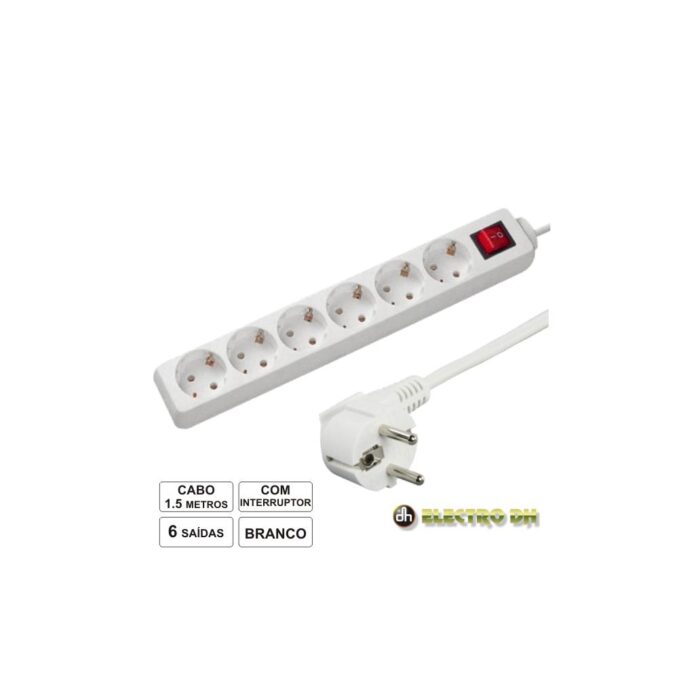 Extensão elétrica 6x schuko c/ interruptor 1.5m EDH