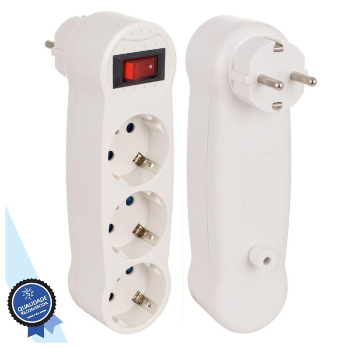 Ficha elétrica adaptadora 3x schuko c/ interruptor Solera