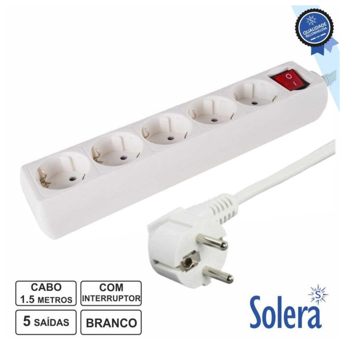 Extensão elétrica 5x schuko c/ interruptor 1.5m Solera